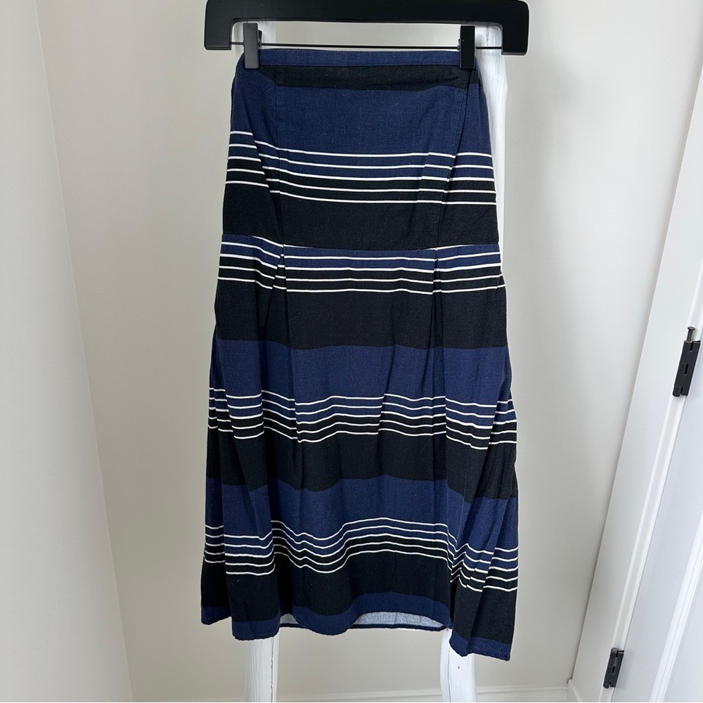 Old Navy Blue and Black Linen Blend Strapless Dress Size 12
